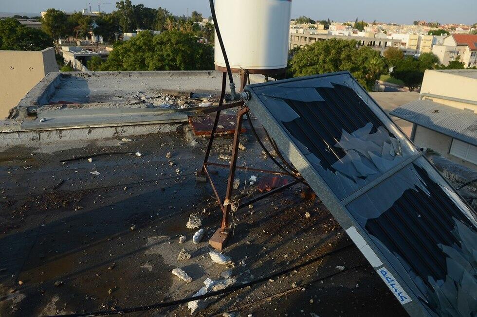 Sderot roof that suffered damage from rocket hit