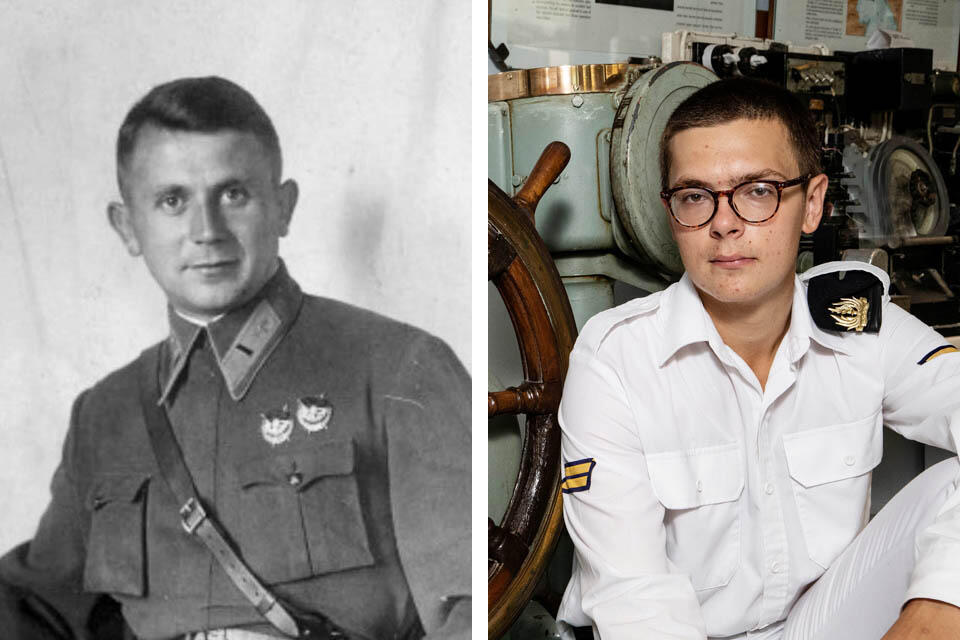 Моряк ЦАХАЛа Михаил Виленский и его прадед, воин Красной армии (Фото из семейного архива и Гиль Нехуштан) Моряк ЦАХАЛа Михаил Виленский и его прадед, воин Красной армии