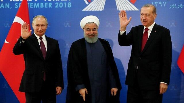 Путин и его друзья - президенты Ирана и Турции. Фото: AFP (צילום: AFP) Путин и его друзья - президенты Ирана и Турции. Фото: AFP