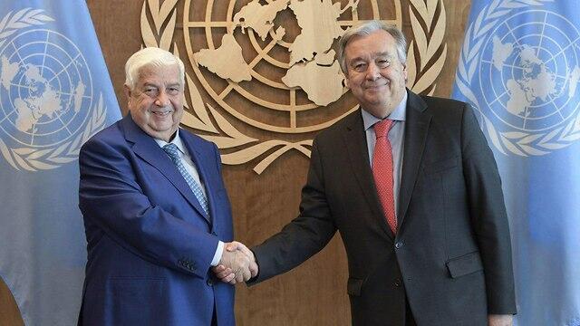 Глава МИД Сирии с генеральным секретарем ООН. Фото: АР
