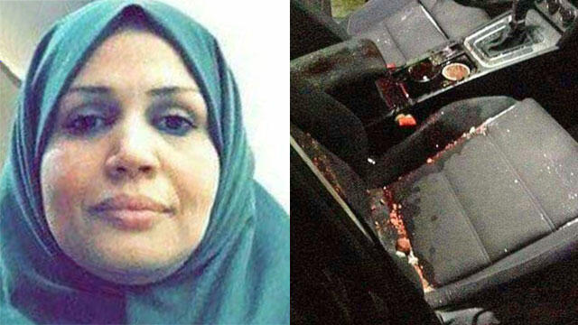 Aisha al-Rawbi, right, and the passenger seat where she was sitting