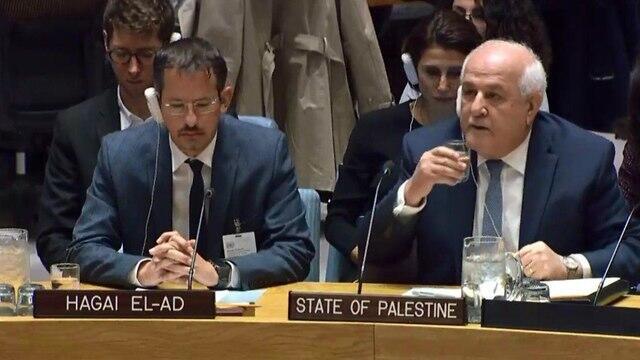 B'Tselem head Hagai El-Ad and Palestinian Ambassador Riyad Mansour