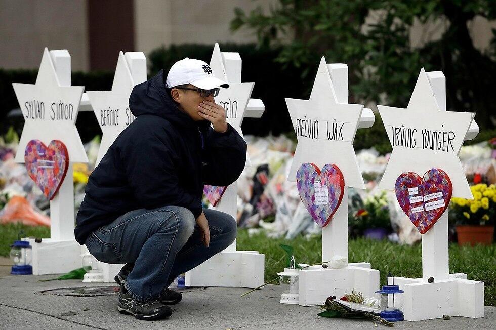 Memorials at the scene of the massacre