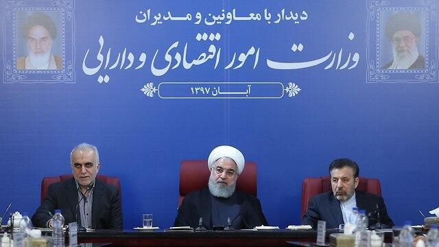 Iran's President Hassan Rouhani at a government meeting about US sanctions