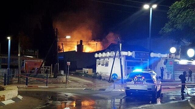 A fire resulted from a rocket hitting a building in Sderot
