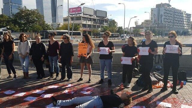 Female demonstrators protesting violence against women 