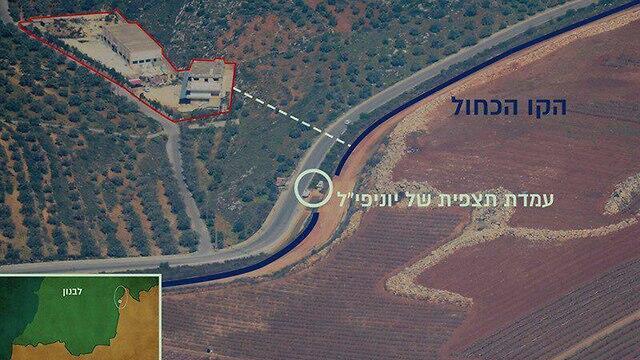 Схема показывает расположение завода и места дислокации UNIFIL (обозначено кружком). Фото: пресс-служба ЦАХАЛа