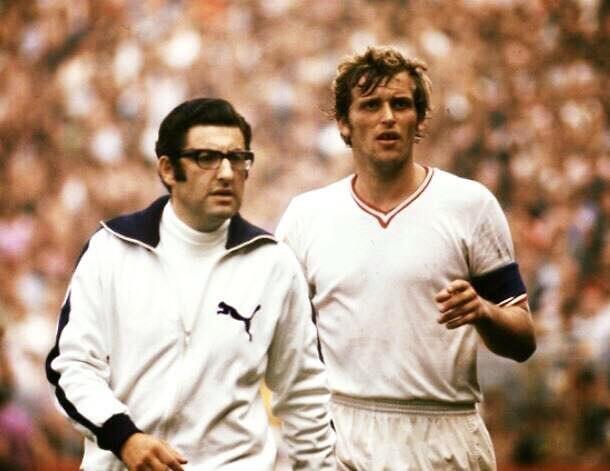 Salo Muller, left, with Ajax player Piet Keizernullnull Salo Muller, left, with Ajax player Piet Keizer