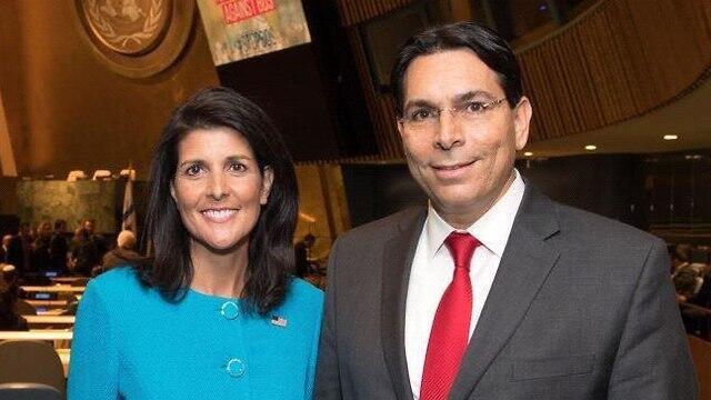 Haley and Israel's UN Ambassador Danny Danon (צילום: שחר עזרן) Haley and Israel's UN Ambassador Danny Danon