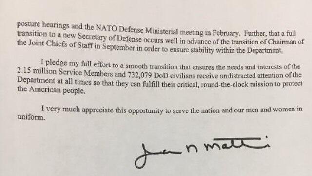 Письмо об увольнении Мэттисаnullnull Письмо об увольнении Мэттиса