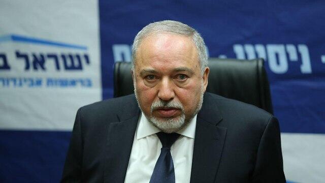 MK Avigdor Lieberman at a Yisrael Beytenu party meeting