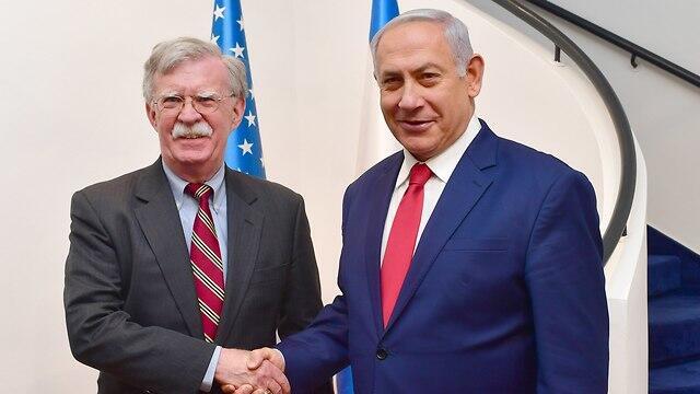U.S. National Security Advisor John Bolton (L) and Prime Minister Benjamin Netanyahu