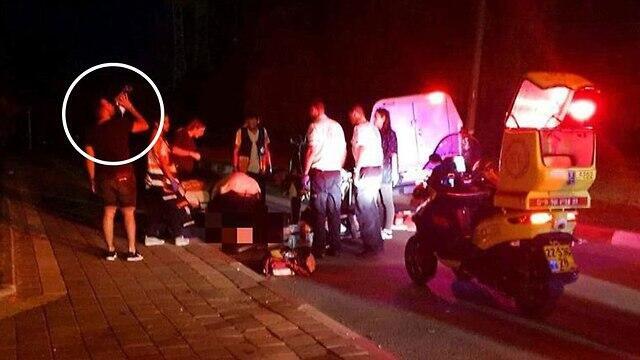 На месте происшествия. В белом кружке: Эли Бар-Закай пьет воду. Фото: оперативная съемка МАДА (צילום: תיעוד מבצעי מד"א) На месте происшествия. В белом кружке: Эли Бар-Закай пьет воду. Фото: оперативная съемка МАДА