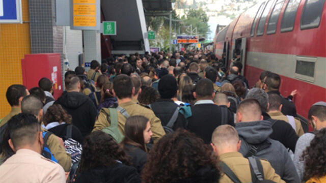 Crowds at Haifa rail station