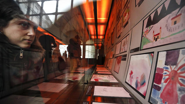 Drawings on display in the Pinkas Synagogue (Photo: AP) Drawings on display in the Pinkas Synagogue