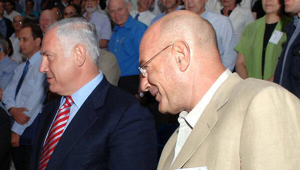 Ariel Sharon. Benjamin Netanyahu and Arnon Milchan, 2005