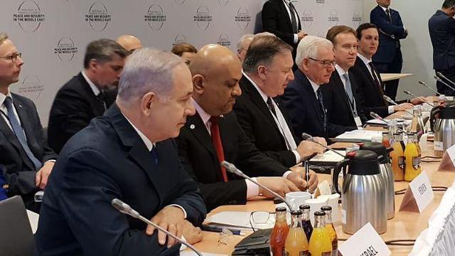 Benjamin Netanyahu (L) and US Secretary of State Mike Pompeo (2nd L) attend the Warsaw conference on the Middle East