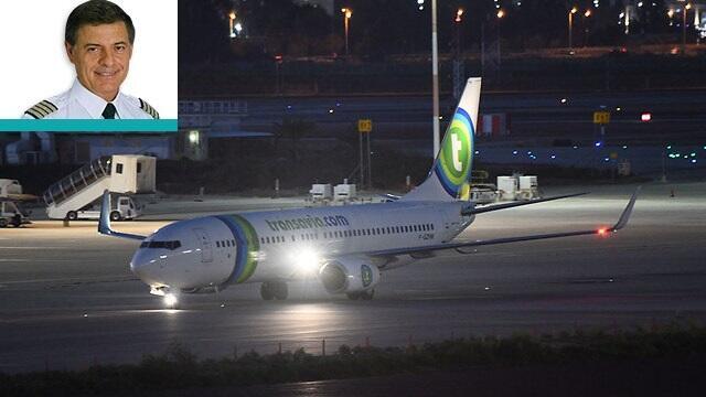 Приземление лайнера в аэропорту Бен-Гурион. Фото: Яир Саги. На врезке: израильский летчик Мики Кац (Приземление лайнера в аэропорту Бен-Гурион (фото: Яир Саги), на врезке: израильский летчик Мики Ка) Приземление лайнера в аэропорту Бен-Гурион. Фото: Яир Саги. На врезке: израильский летчик Мики Кац