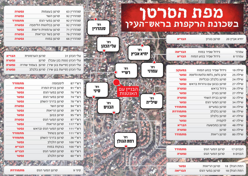 Схема расположения улиц, где умерли люди от рака, а также имена тех, кто скончался. Фото: "Едиот ахронот"nullnull Схема расположения улиц, где умерли люди от рака, а также имена тех, кто скончался. Фото: "Едиот ахронот"