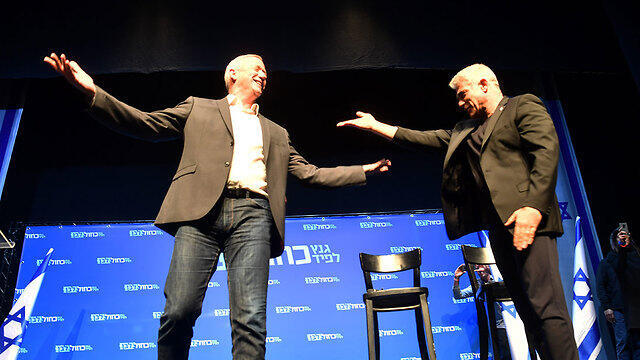 Blue and White party leaders Benny Gantz and Yair Lapid (Photo: Haim Horenstein) (צילום: חיים הורנשטיין) Blue and White party leaders Benny Gantz and Yair Lapid (Photo: Haim Horenstein)