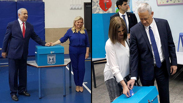 Benjamin Netanyahu, left, and Benny Gantz voting Tuesday (צילום: רויטרס, יעל פרידסון) Benjamin Netanyahu, left, and Benny Gantz voting Tuesday