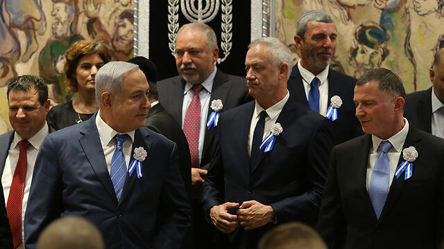 Benjamin Netanyahu, Avigdor Liberman, Benny Gantz and Yuli Edelstein at the opening the last Knesset in May