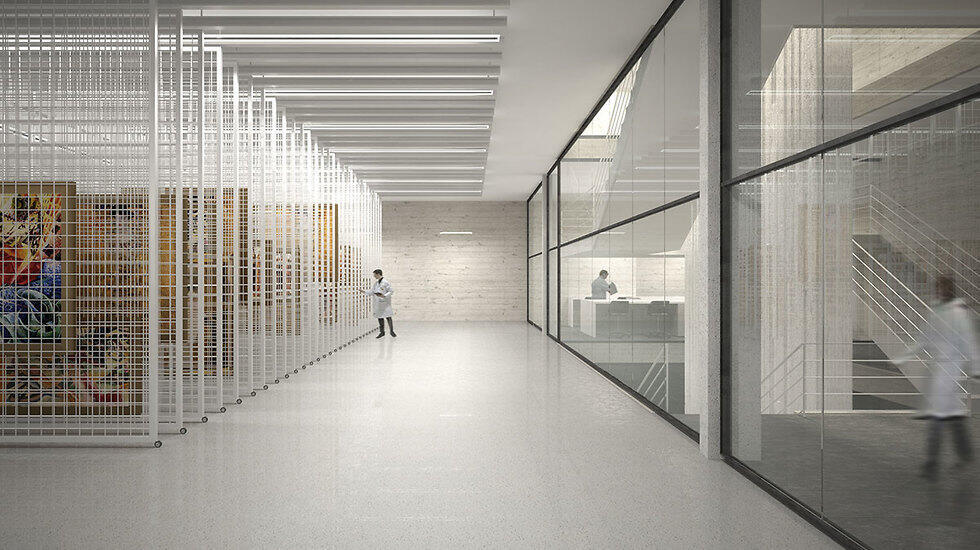 Architect's rendering of the artwork storage facilities in the Shoah Heritage Collections Center