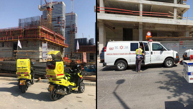 Mестa несчастных случаев в Бней-Браке (слева) и в Петах-Тикве. Фото: оперативная съемка МАДА (צילום: תיעוד מבצעי מד"א) Mестa несчастных случаев в Бней-Браке (слева) и в Петах-Тикве. Фото: оперативная съемка МАДА