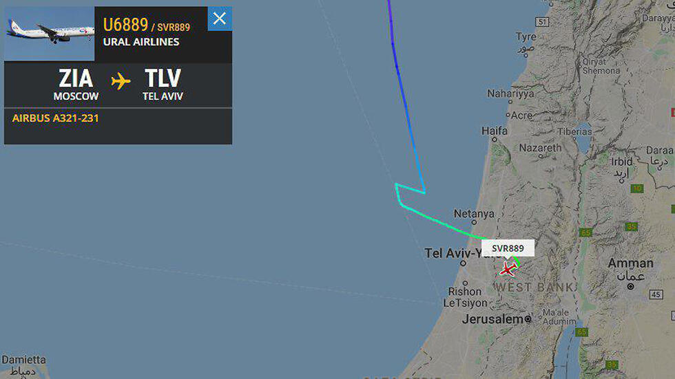 Нелогичный маршрут полета из Москвы в Тель-Авив. Фото: Flightradar24 (צילום: Flightradar24) Нелогичный маршрут полета из Москвы в Тель-Авив. Фото: Flightradar24