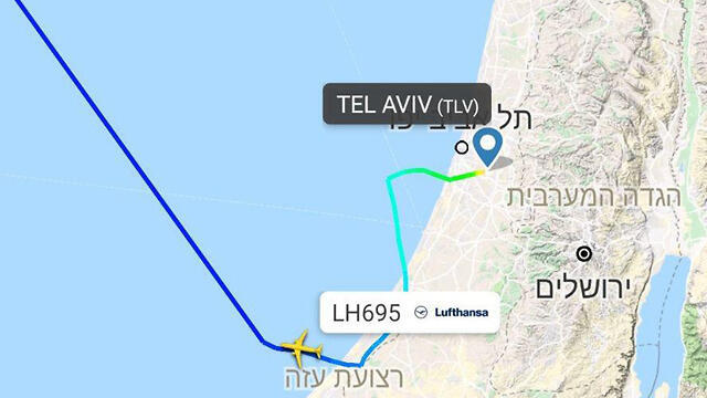 Полет во Франкфурт "пролегает" через сектор Газы. Фото: Flightradar24 (צילום: Flightradar24) Полет во Франкфурт "пролегает" через сектор Газы. Фото: Flightradar24