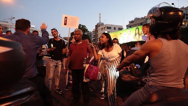 Protestors during July demonstrations near Azrieli Mall in Tel Aviv
