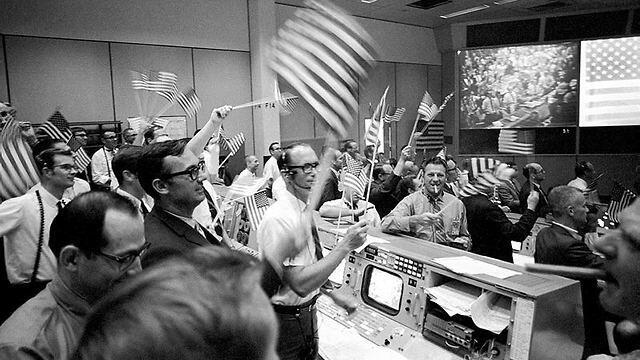 The NASA control room during the moon landing 