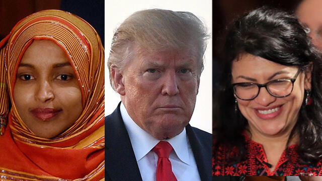 L-R: Ilhan Omar, Donald Trump and Rashida Tlaib (צילום: AFP) L-R: Ilhan Omar, Donald Trump and Rashida Tlaib