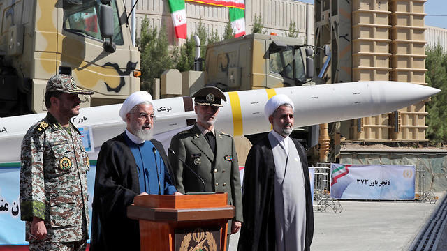 Iranian President Hassan Rouhani at unveiling ceremony for Iranian missiles