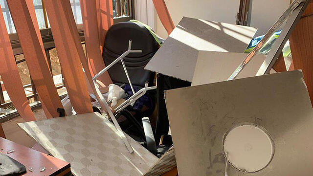 Damage caused to a Hezbollah-linked media center in media, purportedly by an Israeli drone