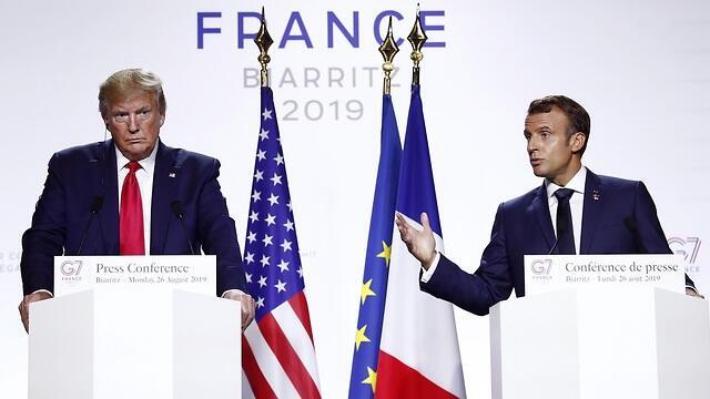 Donald Trump and Emmanuel Macron speak to reporters from the G7 in Biarritz