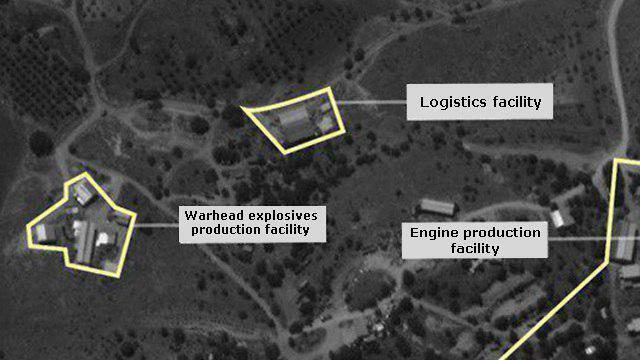 Satellite images presented by IDF showing Hezbollah factory