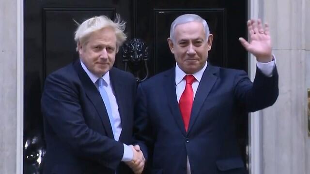 Boris Johnson and Benjamin Netanyahu on the steps of 10 Downing Street in London, Sept. 5, 2019