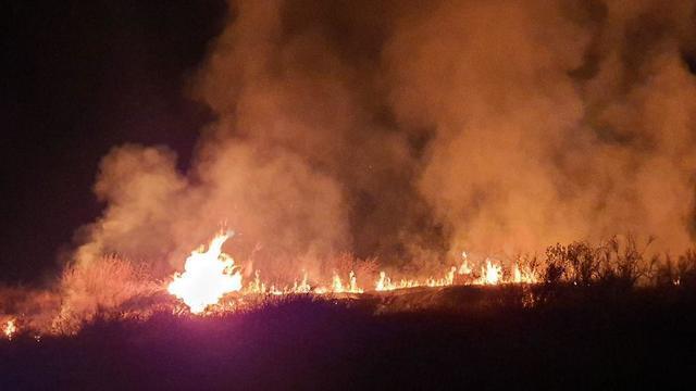  A brush fire in Sderot caused by a rocket from Gaza on Friday night 