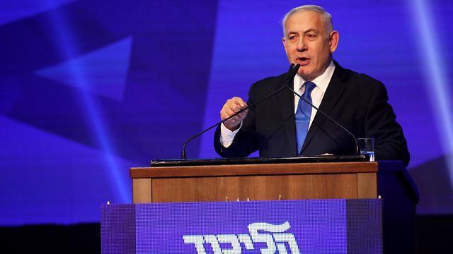 Benjamin Netanyahu addresses supporters in Tel Aviv after Tuesday's elections (צילום: טל שחר) Benjamin Netanyahu addresses supporters in Tel Aviv after Tuesday's elections