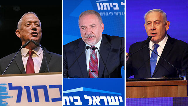 L-R: Benny Gantz, Avigdor Liberman and Benjamin Netanyahu