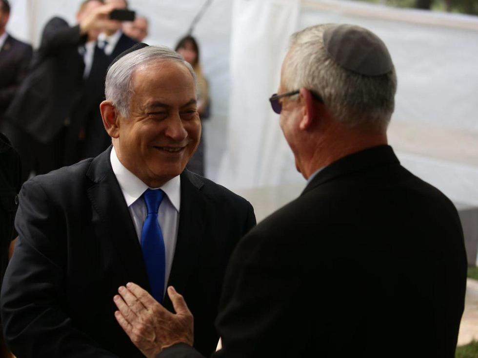 Нетаниягу и Ганц на церемонии памяти Переса. Фото: Эсти Давидов, TPS