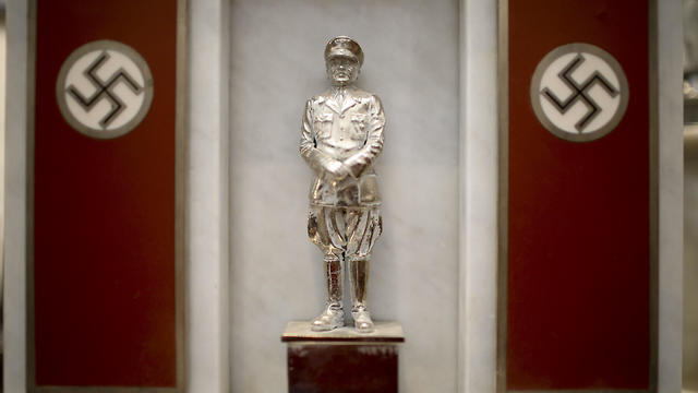 A statue of German Nazi leader Adolf Hitler discovered by police in 2017 is displayed during a press conference at the Holocaust museum in Buenos Aires