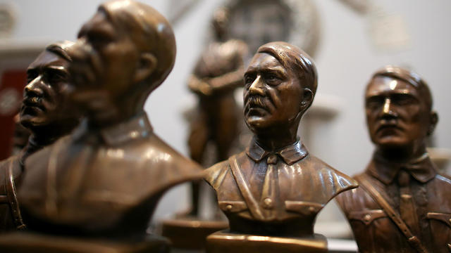 Busts of German Nazi dictator Adolf Hitler are displayed during a news conference at the Holocaust museum in Buenos Aires, Argentina October 2, 2019