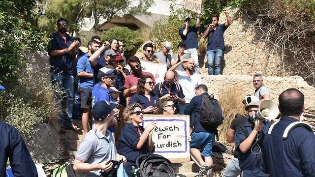 Israelis protest outside the Turkish embassy in Tel Aviv against the anti-Kurd operation in Syria