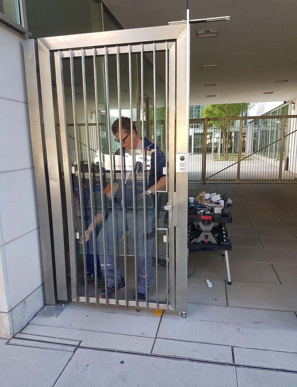 A security gate at the entrance to a Jewish community center in Germany