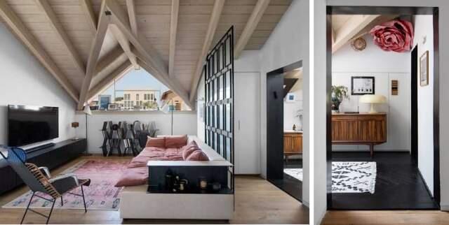 Ширма отделяет гостиную от фойе. Роза со свадьбы подруги вписалась в интерьер фойе. Фото: Ширан Кармель