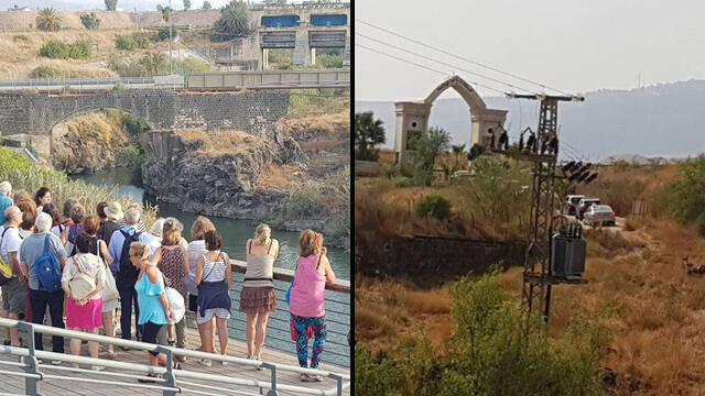 Посетители туркомплекса Нахараим и место раздора. Фото: Ротем Кабаса и Шай Адар (צילום: רותם כבסה, שי הדר, אתר נהריים) Посетители туркомплекса Нахараим и место раздора. Фото: Ротем Кабаса и Шай Адар