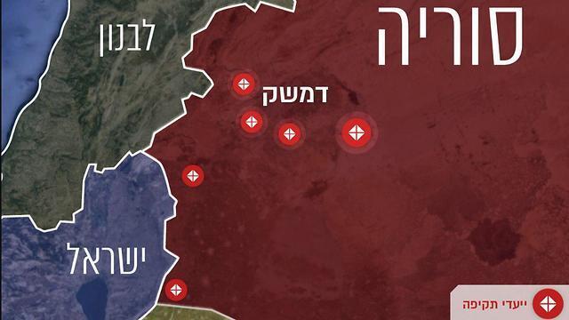 Объекты Сил Кудса, которые были атакованы на территории Сирии. В центре надпись "Дамаск". Схема предоставлена пресс-службой ЦАХАЛа