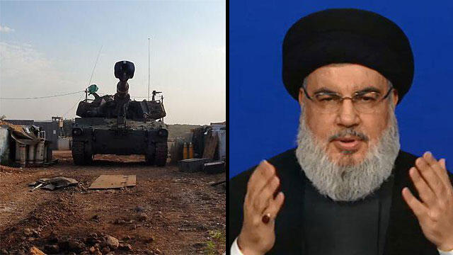 Насралла и танк на границе с Ливаном. Фото: Йоав Зейтун